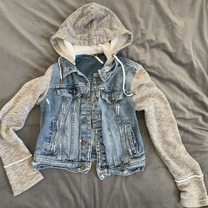 Free People Denim and Knit Hoodie Jacket